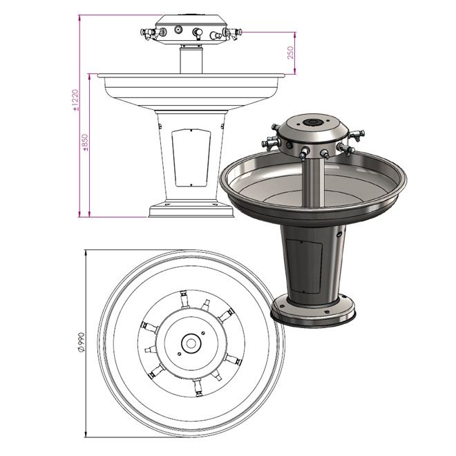 6 USER WASH FOUNTAIN, HAND OPERATION