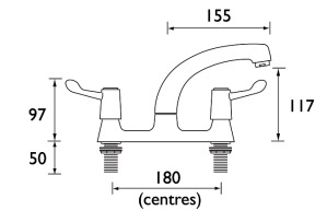deck mounted lever mixer tap with swivel spout and quarer turn on/off action dimensions