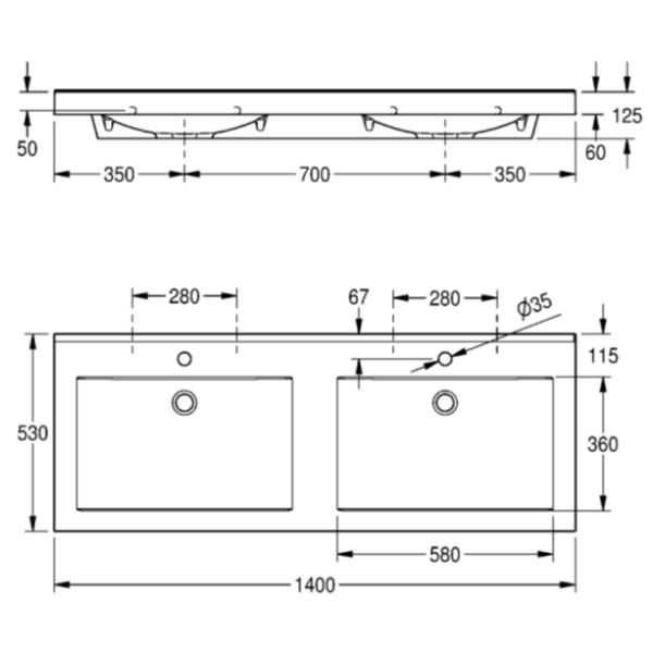 KWC DVS MIRANIT DOUBLE QUADRO WASH BASIN KWC DVS MIRANIT DOUBLE QUADRO WASH BASIN