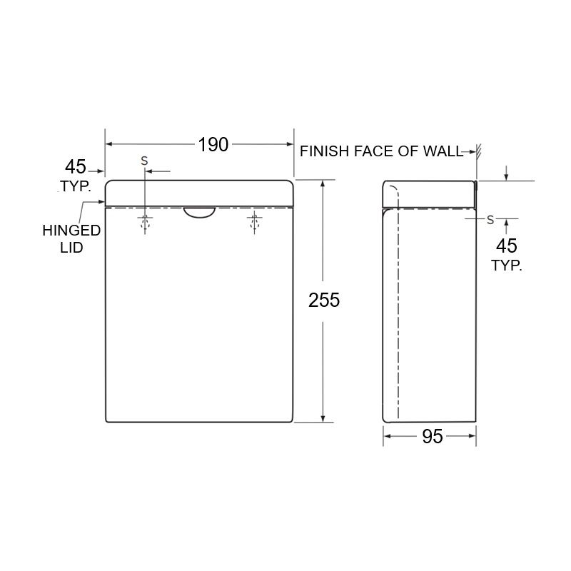 Bobrick Wall Mounted Sanitary Bin, 3.8L Capacity