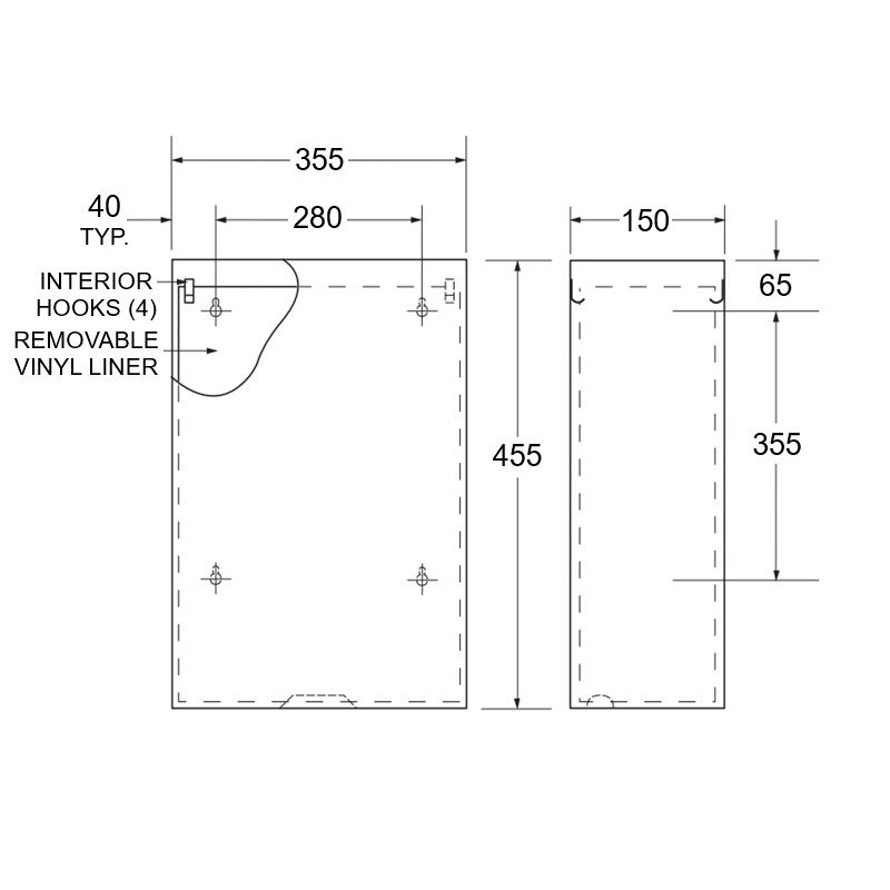 Bobrick Wall Mounted Large Waste Bin, 24.2L Capacity