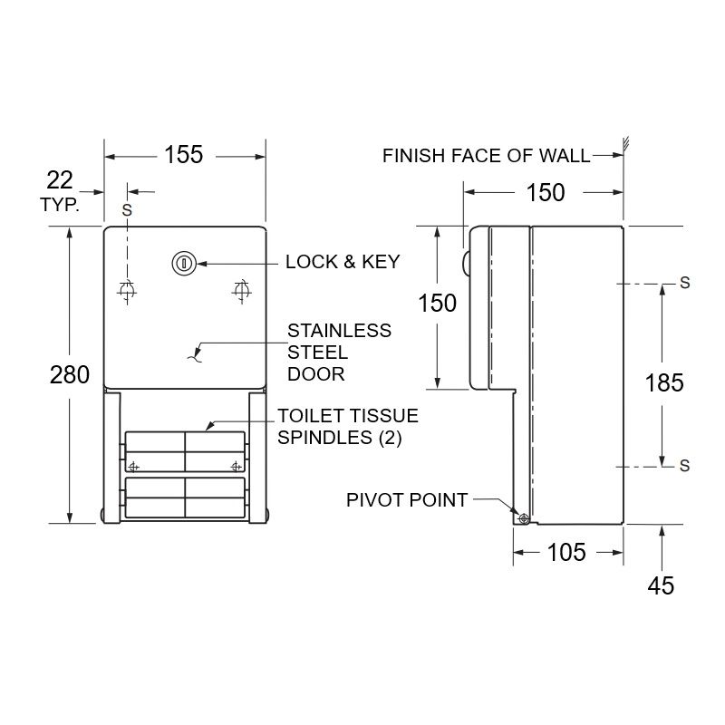 Bobrick Wall Mounted Double Toilet Roll Holder