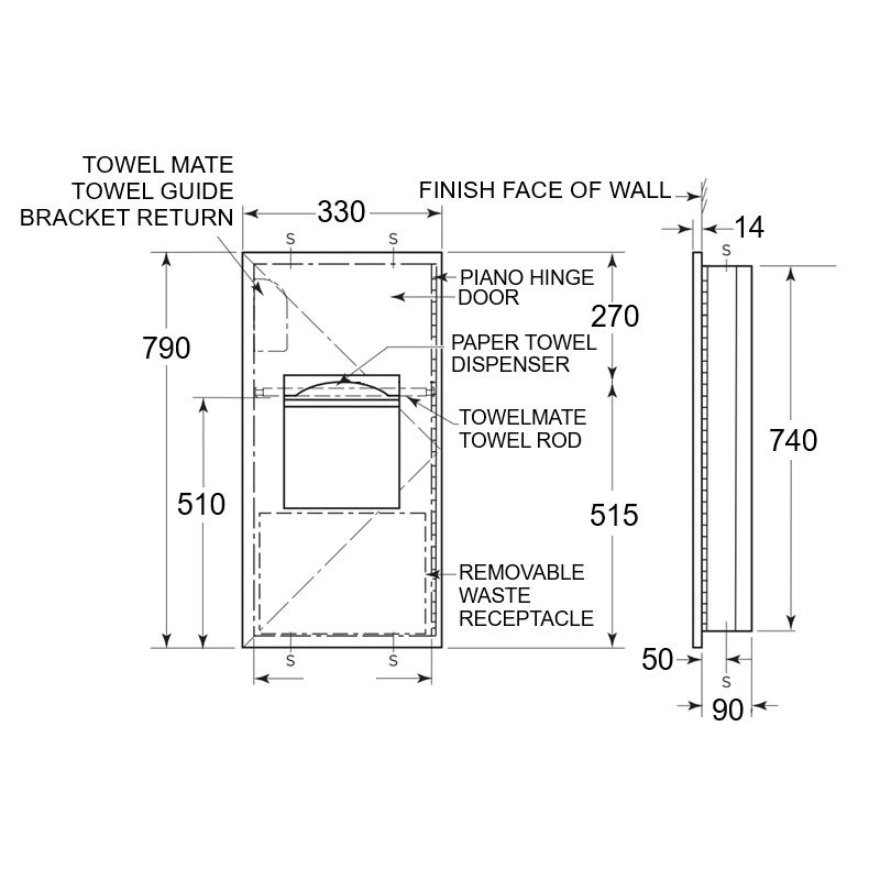 Bobrick Recessed Paper Towel Dispenser & 6.1L Waste Bin