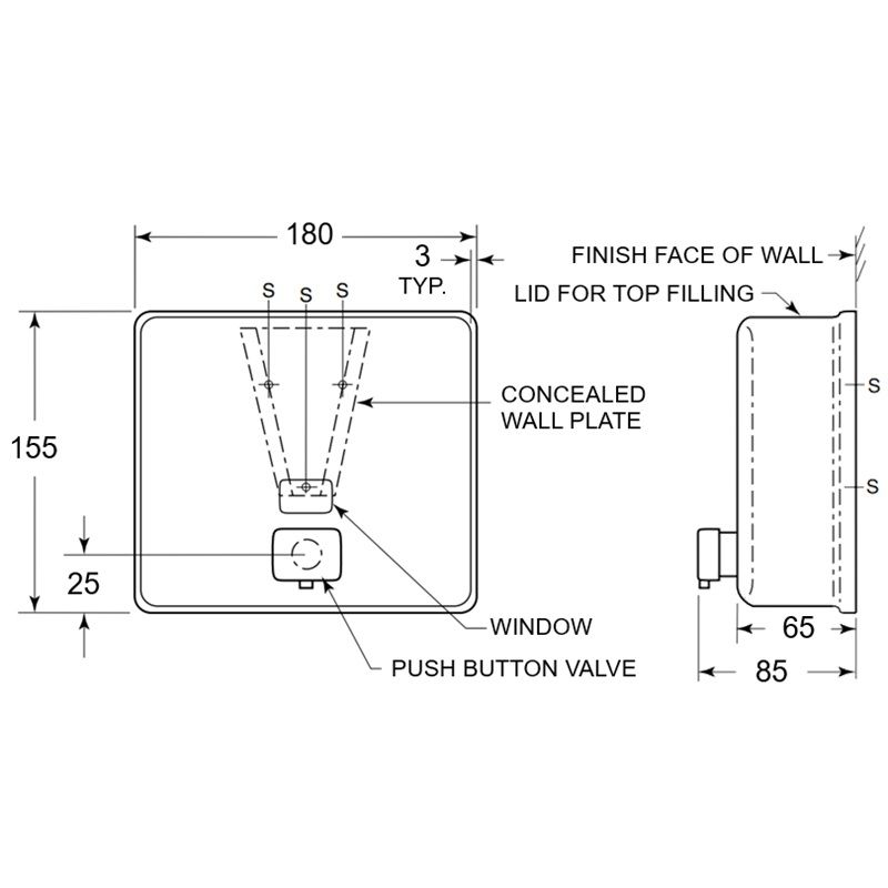 Bobrick Square Wall Mounted Manual Liquid Soap Dispenser