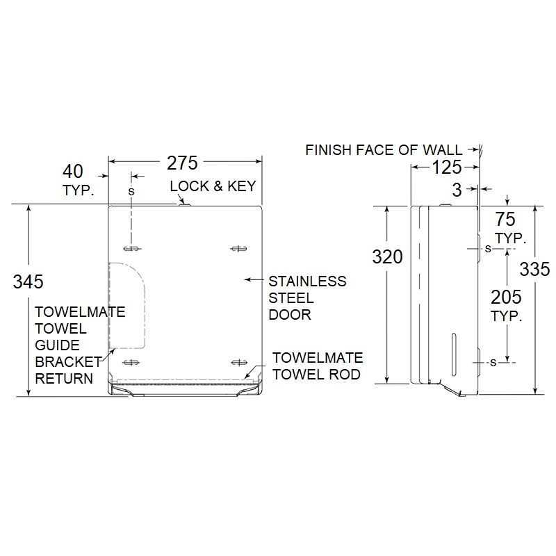 Bobrick Paper Towel Dispenser Built-In TowelMate 