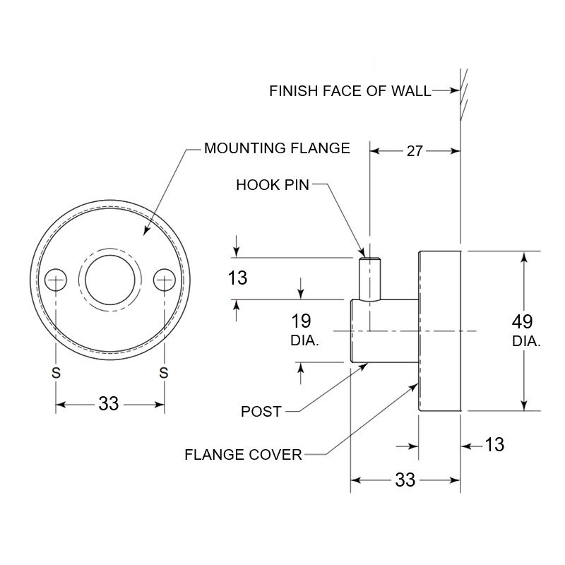 Bobrick Wall Mounted Single Coat Hook, Satin