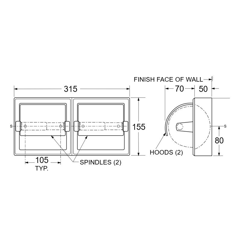 Bobrick Double Toilet Roll Holder With Hoods