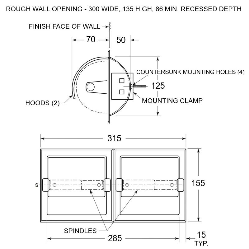 Bobrick Recessed Double Toilet Roll Holder