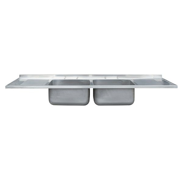 SIT ON CATERING SINK - DOUBLE BOWL, DOUBLE DRAINER, 2400MM