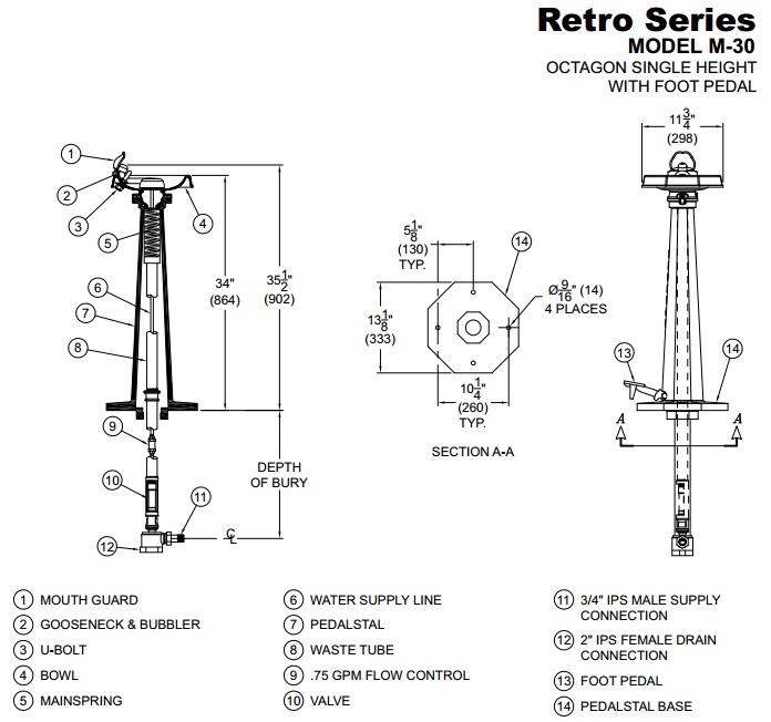 Free Standing Octagonal Outdoor Drinking Fountain