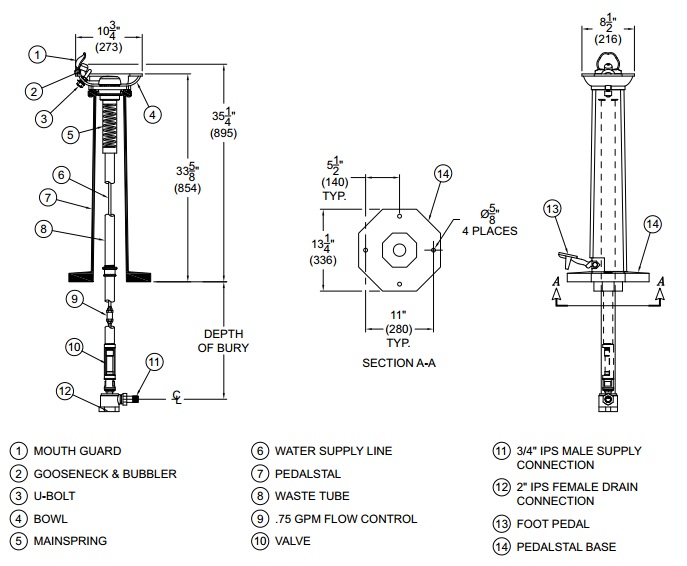 Square Free Standing Outdoor Drinking Fountain