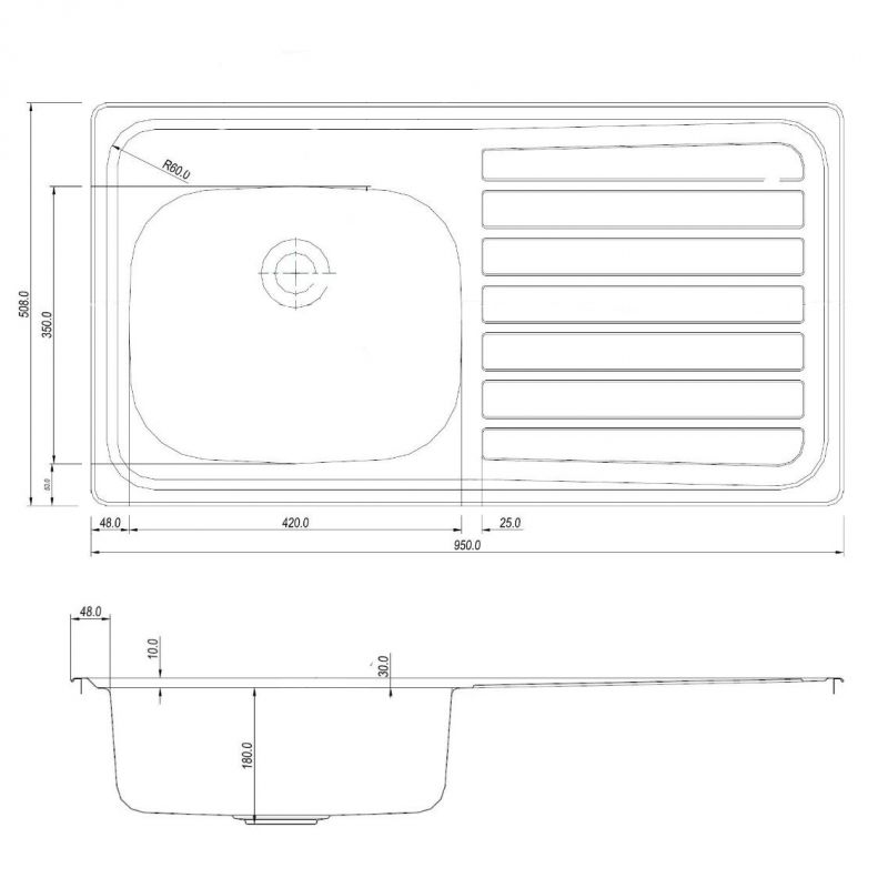 Inset Sink Top With Bowl And Right Hand Drainer
