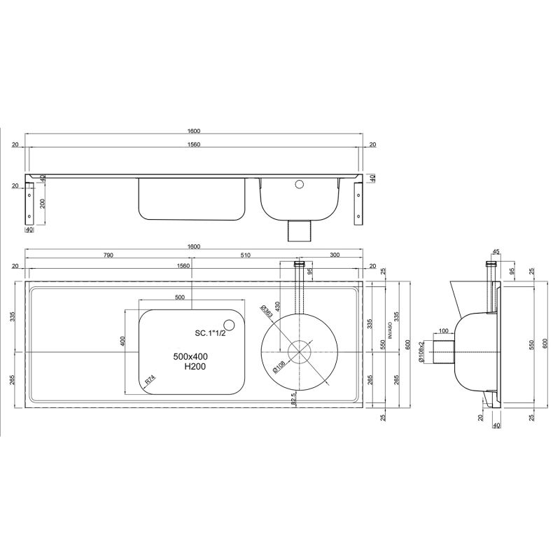 DUHS Sluice Sink with Central Sink Bowl & Drainer - 1600mm DUHS Sluice Sink with Central Sink Bowl & Drainer - 1600mm