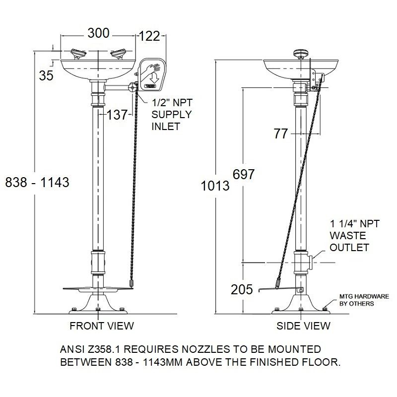 Pedestal Eye Wash Foot Control