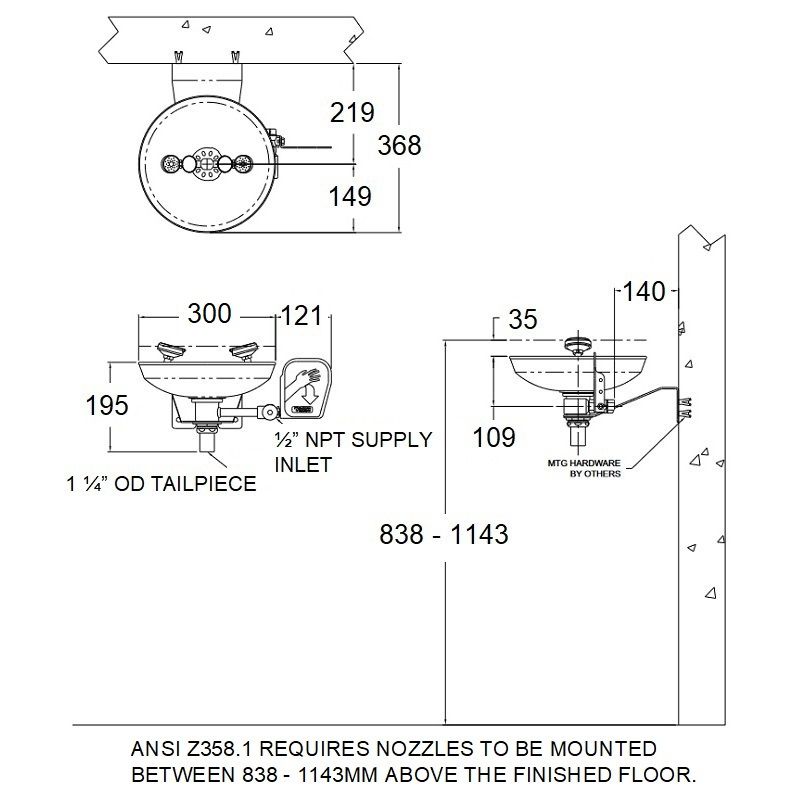 Wall Mounted Eye Wash, Stainless Bowl