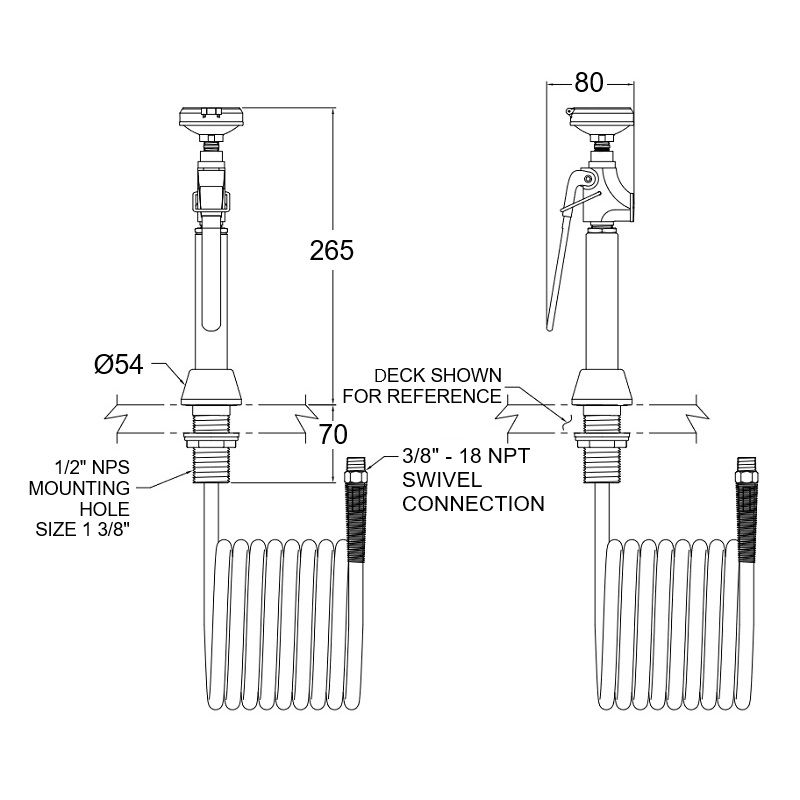 Deck Mounted Stay Open Drench Hose 