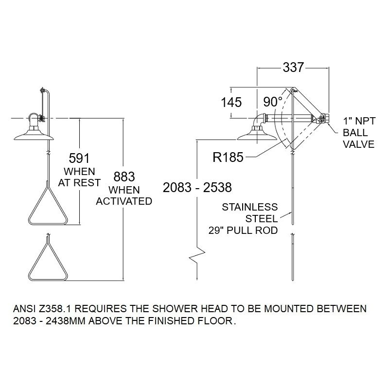 Drench Shower Horizontal Plastic Head