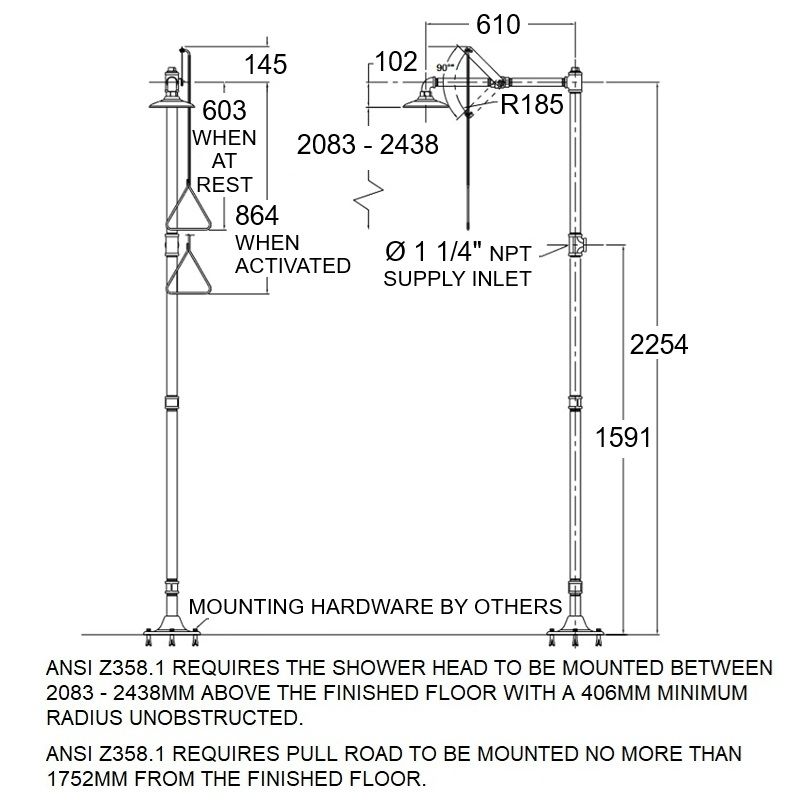 Drench Shower - Column, Plastic Head