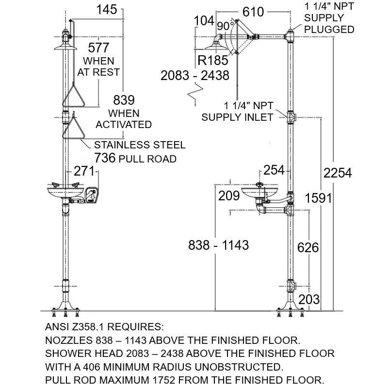 Combination Drench Shower - Plastic