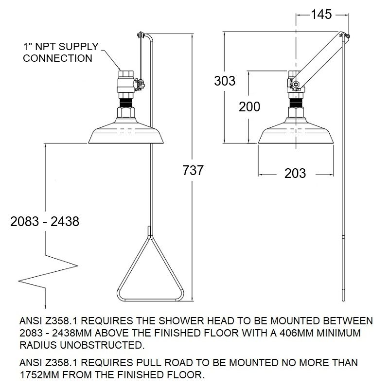Drench Shower - Vertical, Stainless Head