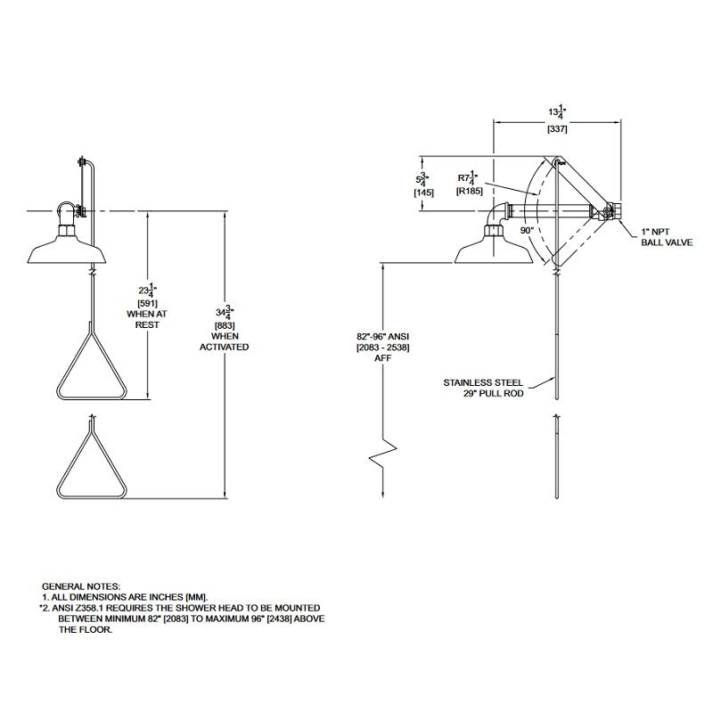 Drench Shower - Horizontal, All Stainless