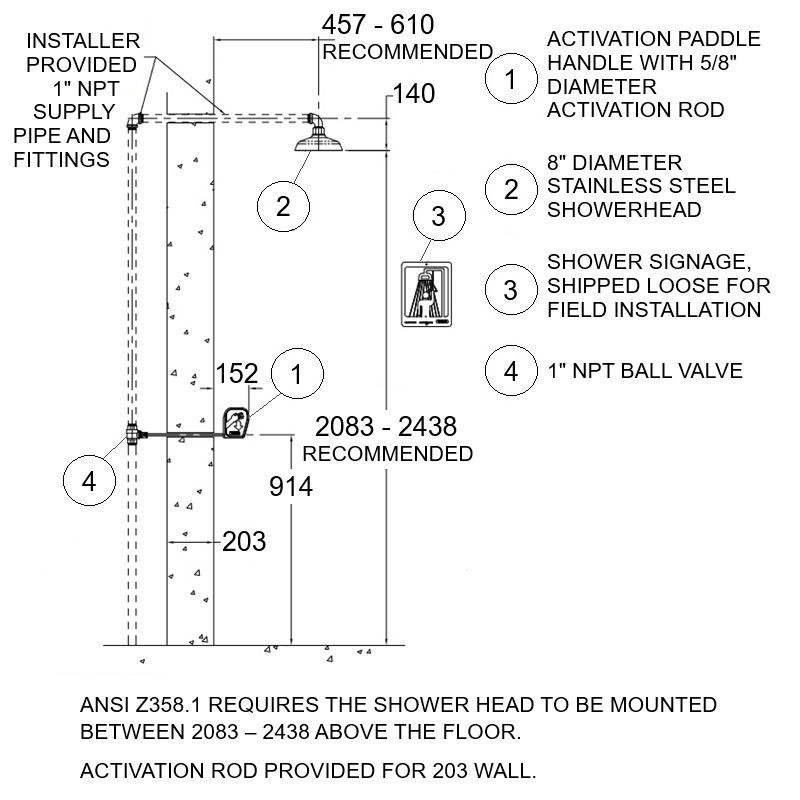 Freeze Resistant Safety Drench Shower