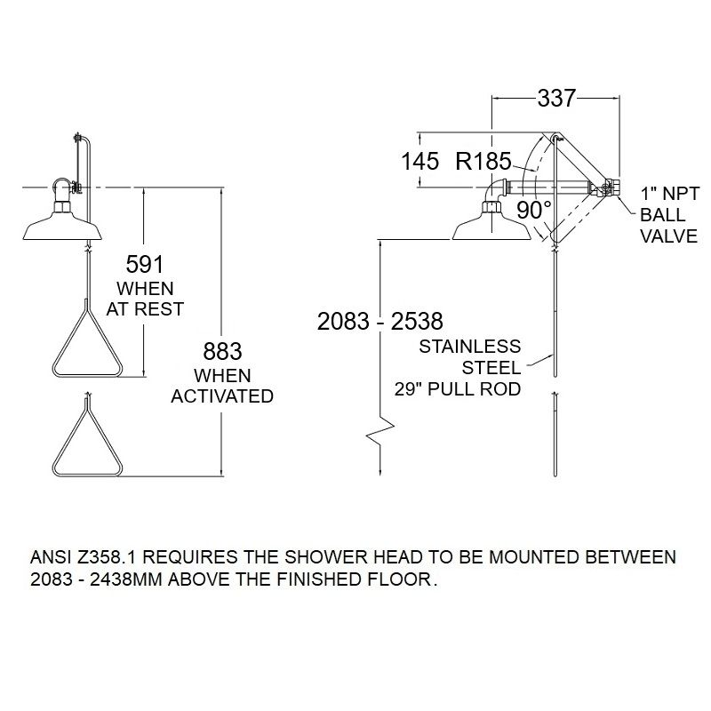 Drench Shower - Horizontal Stainless Steel Head