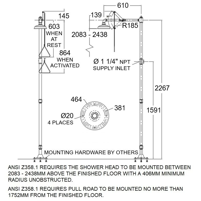 Drench Shower - Column, All Stainless