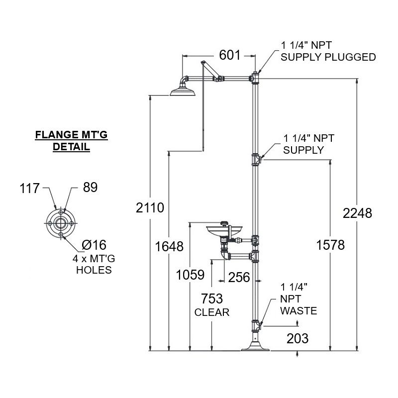 Combination Drench Shower - All Stainless