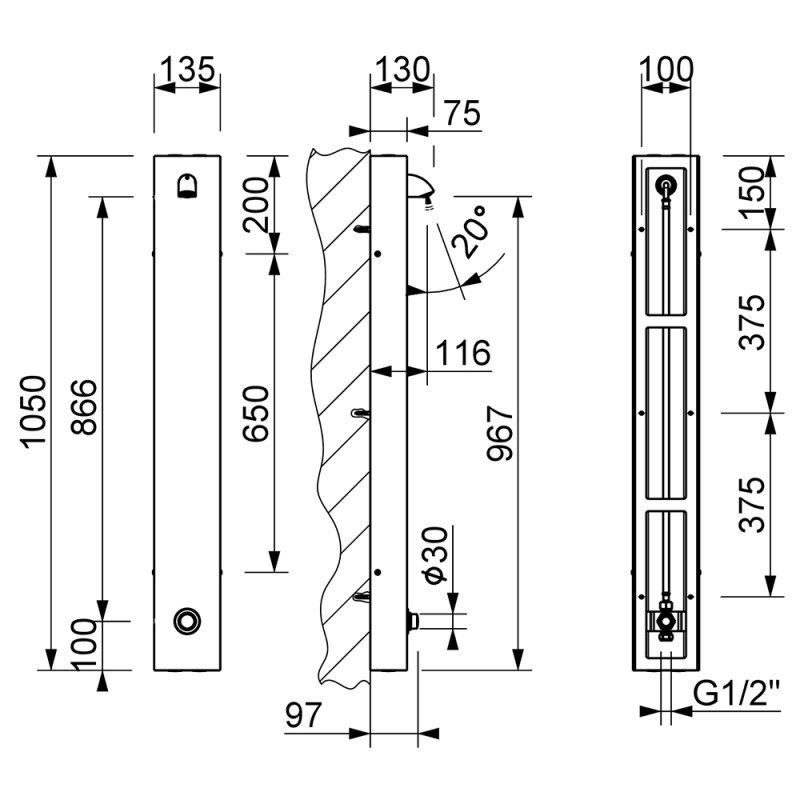 Shower Panel With Press Button Control