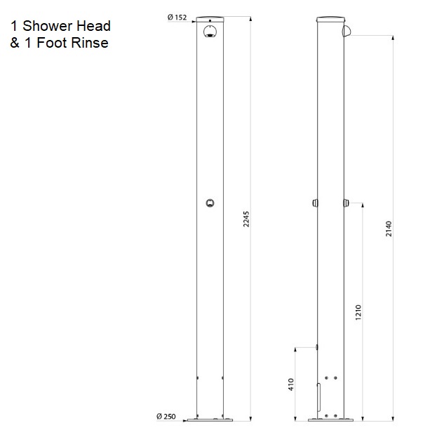 outdoor shower with single shower and foot rinse