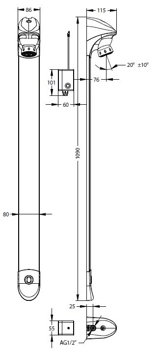 sensor operated sports shower panel, mains powered