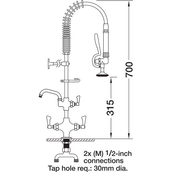 Short Pre Rinse Monobloc Catering Tap with Pot Filler