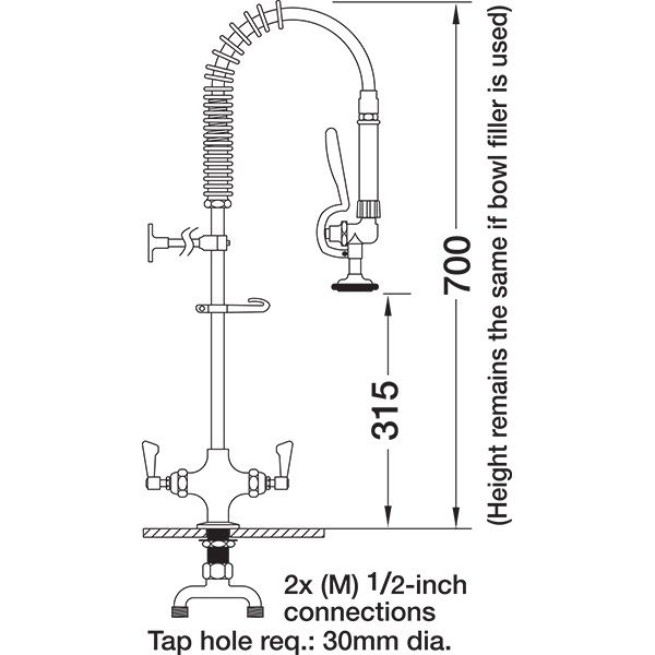 Short Pre Rinse Monobloc Catering Tap