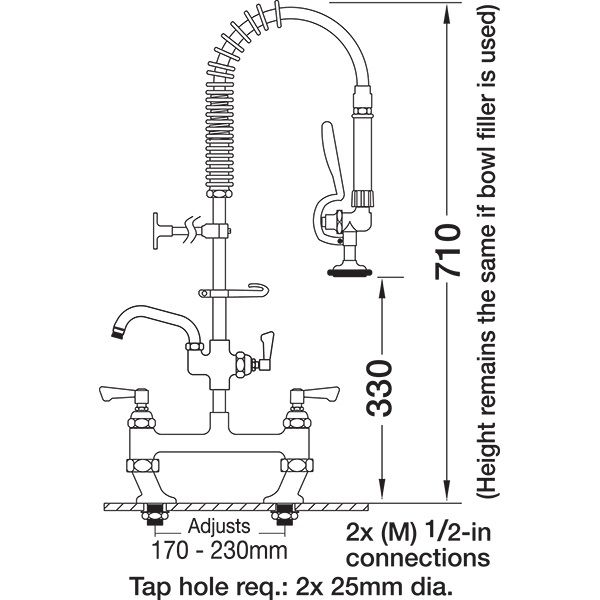 Short Pre Rinse Twin Catering Tap with Pot Filler