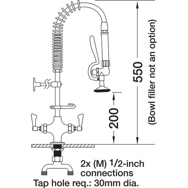 Super Short Pre Rinse Monobloc Catering Tap