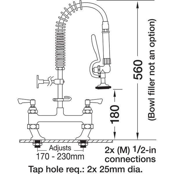 deck mounted super short twin catering tap