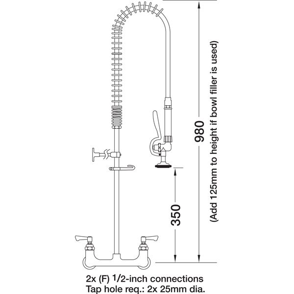 Wall Mounted Pre Rinse Twin Catering Tap Wall Mounted Pre Rinse Twin Catering Tap