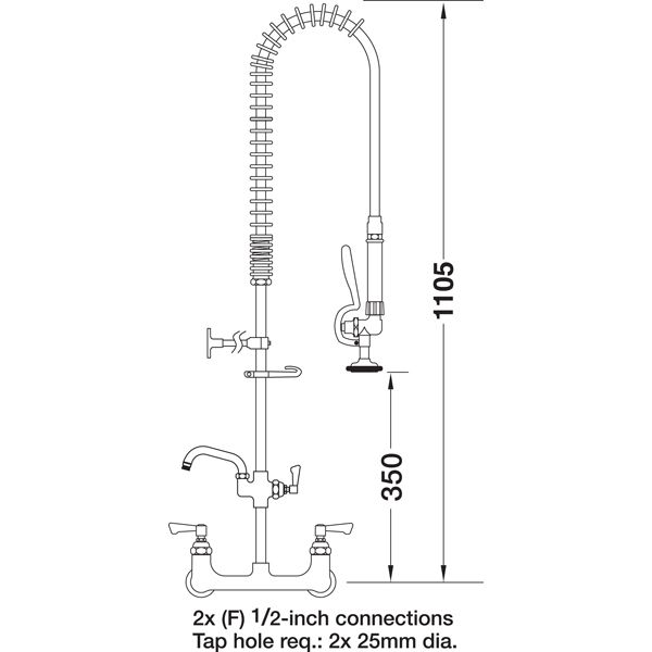 Wall Mounted Pre Rinse Twin Catering Tap With 6 Wall Mounted Pre Rinse Twin Catering Tap With 6