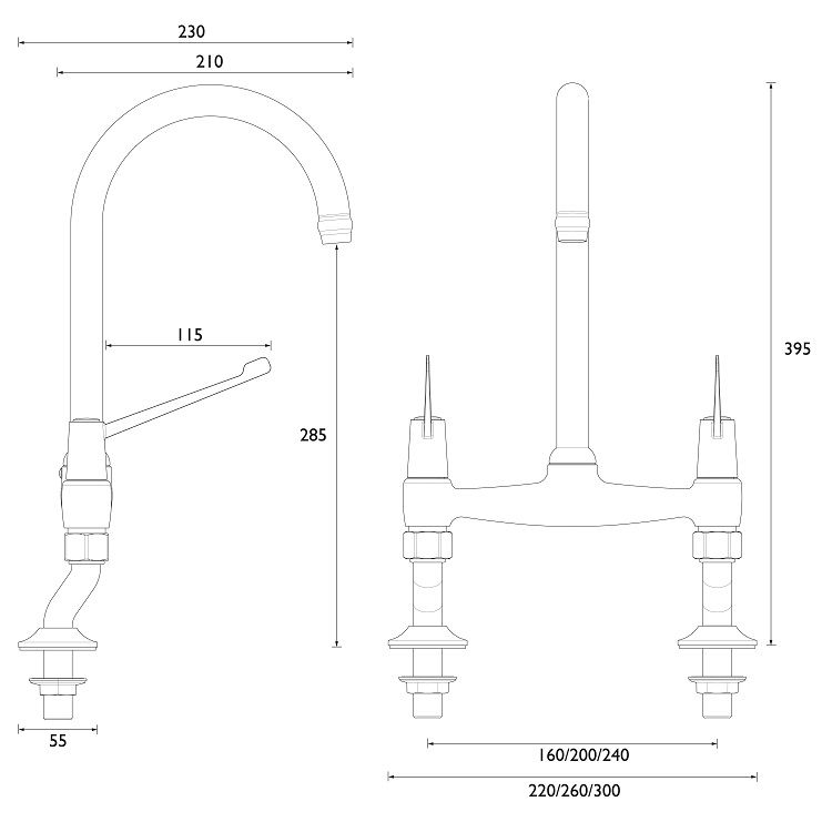 Deck Mounted Bridge Mixer Tap