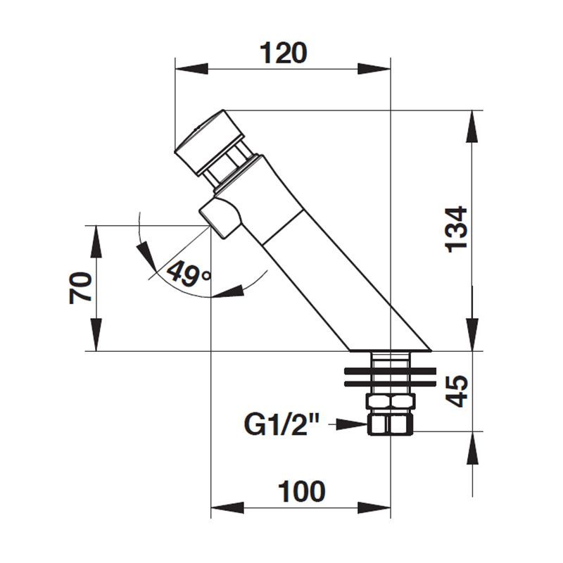 Angled Push Button Tap - Blue Indice