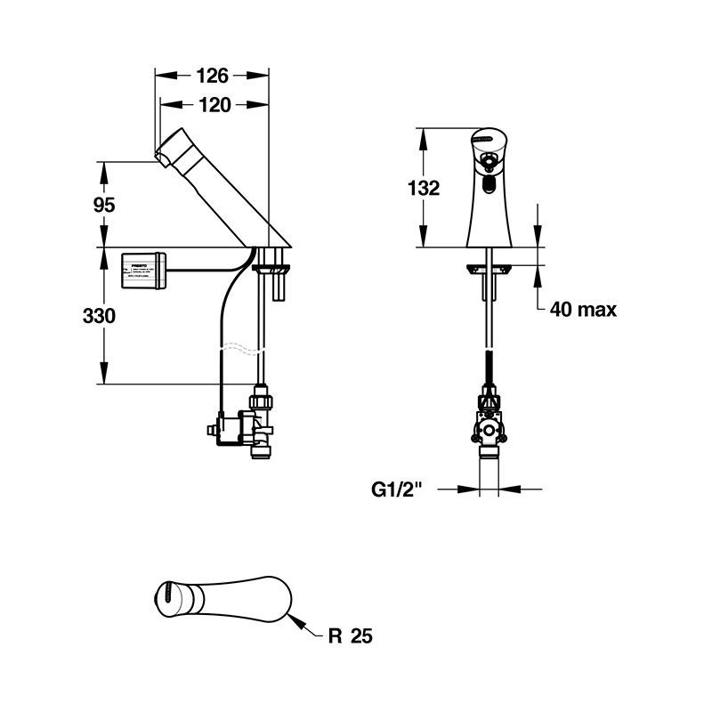 Angled Sensor Tap - Mains Operated 