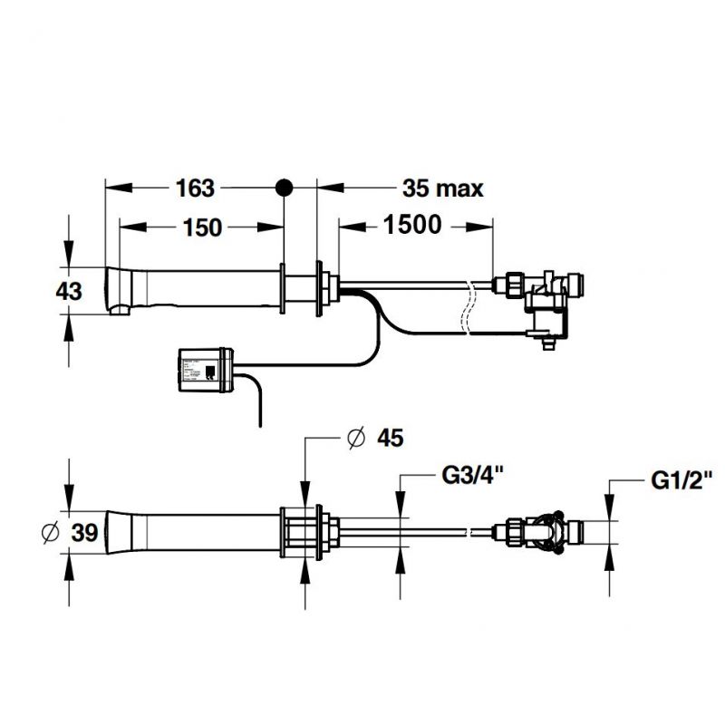 Wall / Panel Mounted Sensor Tap - Mains Supply