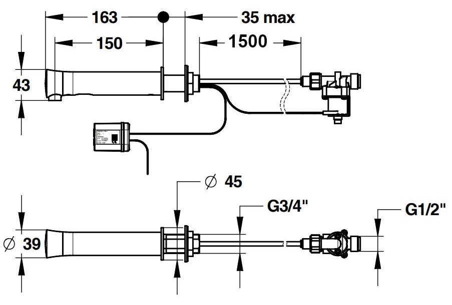 mains operated sensor tap to be mounted on wall
