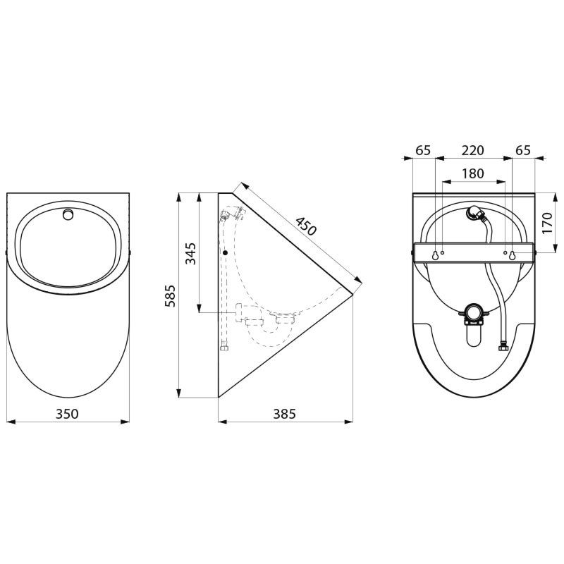 Stainless Steel Bowl Urinal, Back Inlet Stainless Steel Bowl Urinal, Back Inlet