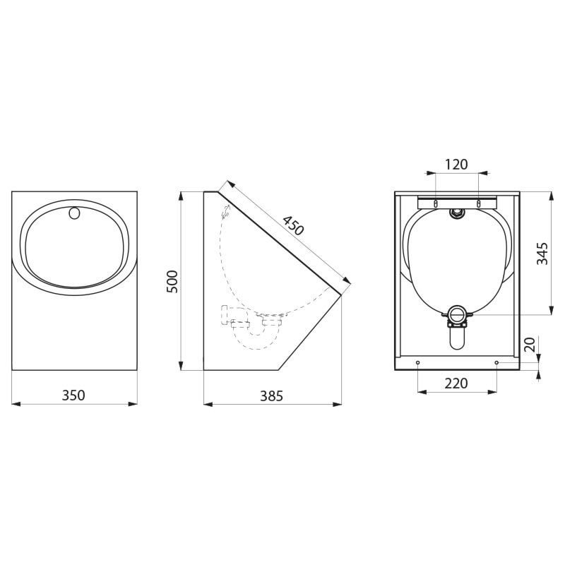 Stainless Steel Bowl Urinal, Top Inlet Stainless Steel Bowl Urinal, Top Inlet