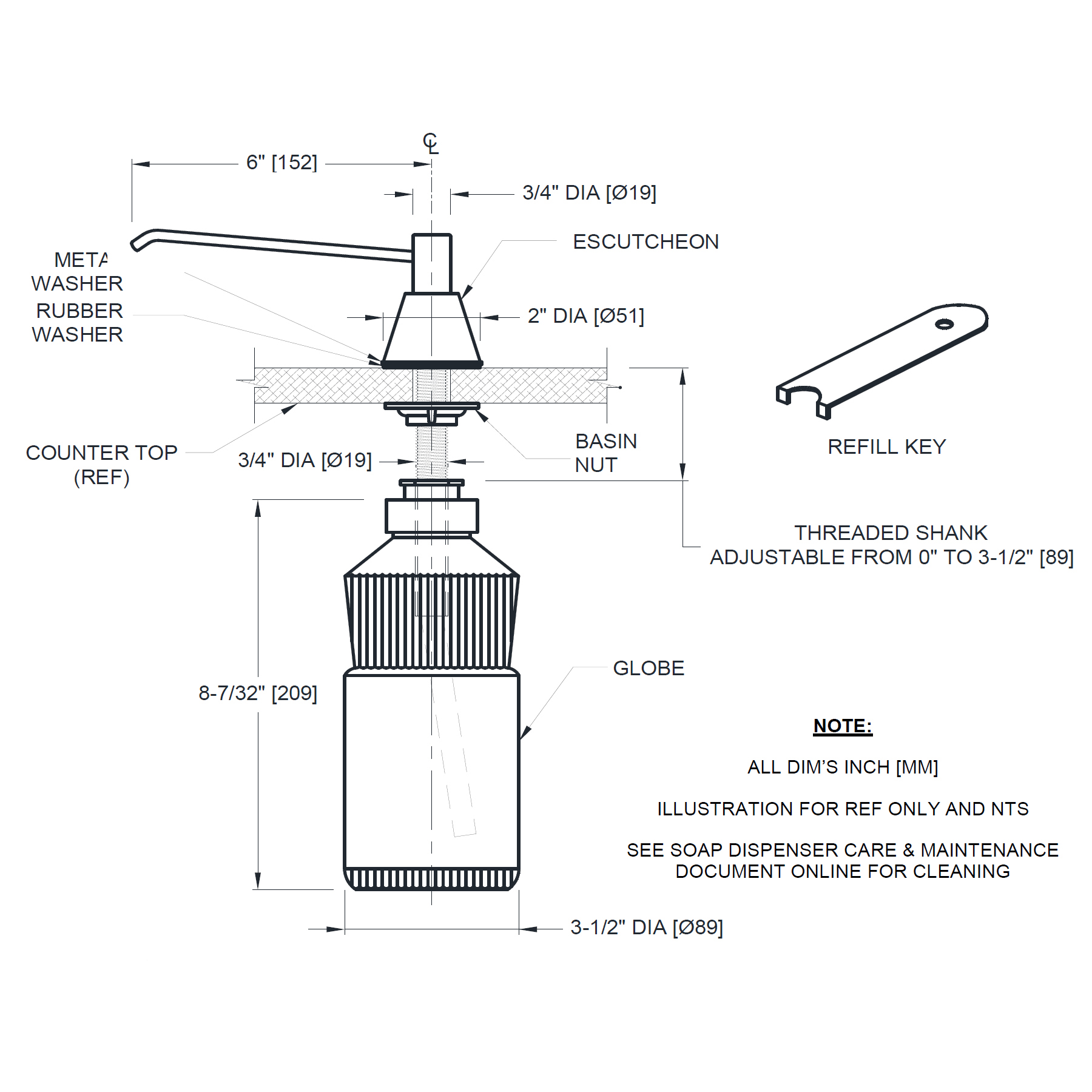 Countertop Liquid Soap Dispenser 152mm Spout