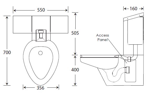 dimensions drawing for wc091 and cistern