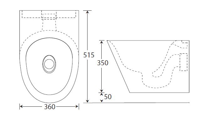 wall hung toilet pan dimensions