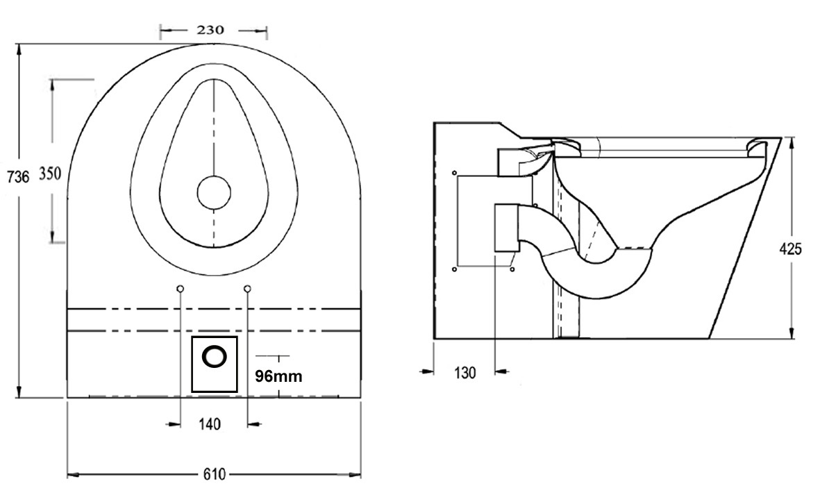 top entry bariatric pan for exposed cistern